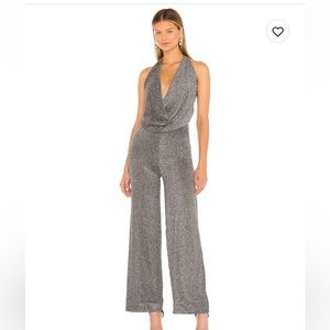 Revolve superdown cowl neck jumpsuit in metallic silver